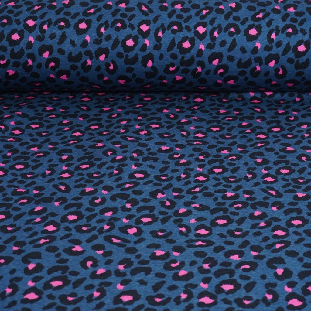 Sweat Stoff Leo Animalprint blau pink